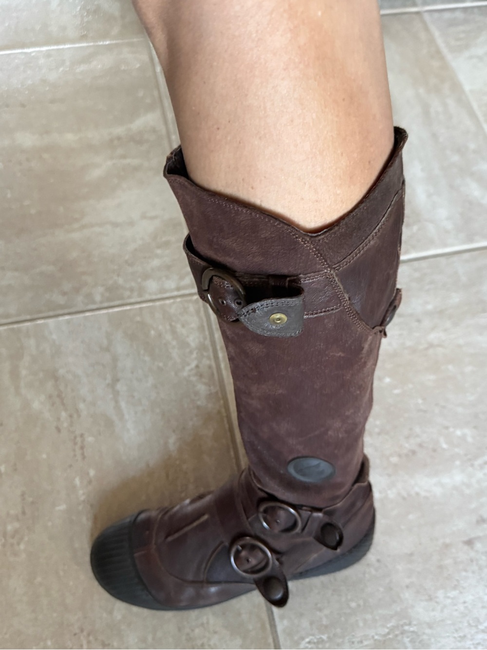 Leather Pataugas Brand Brown and Black Leather Knee-High Zip Up Flat Boots - Picture 10 of 10
